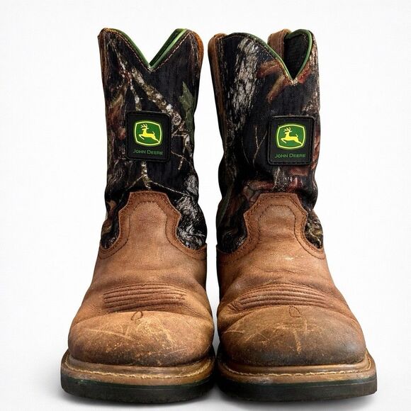 John Deere Camo Work Boots Mens 10 Wide JD4148 Pull On Leather Hunting Farm main image 7